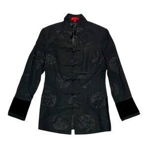 OCHI Black Silk Blend Brocade Mandarin Collar Jacket Women's Size 6